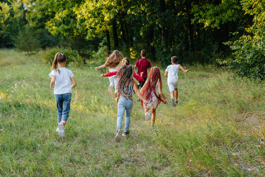 A group of children running together